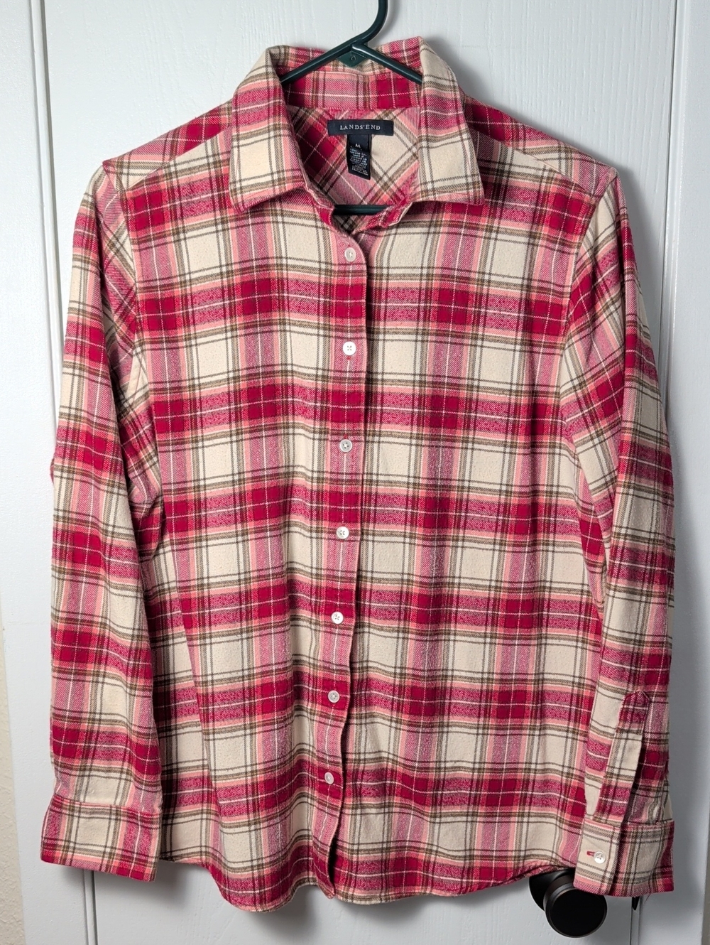 Lands End Ladies Plaid Flannel Medium M Shirt